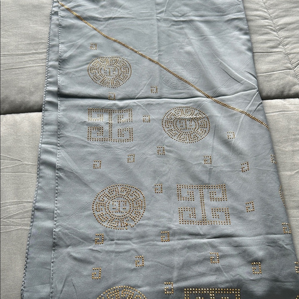 Gray Scarf with Gold Embellishments